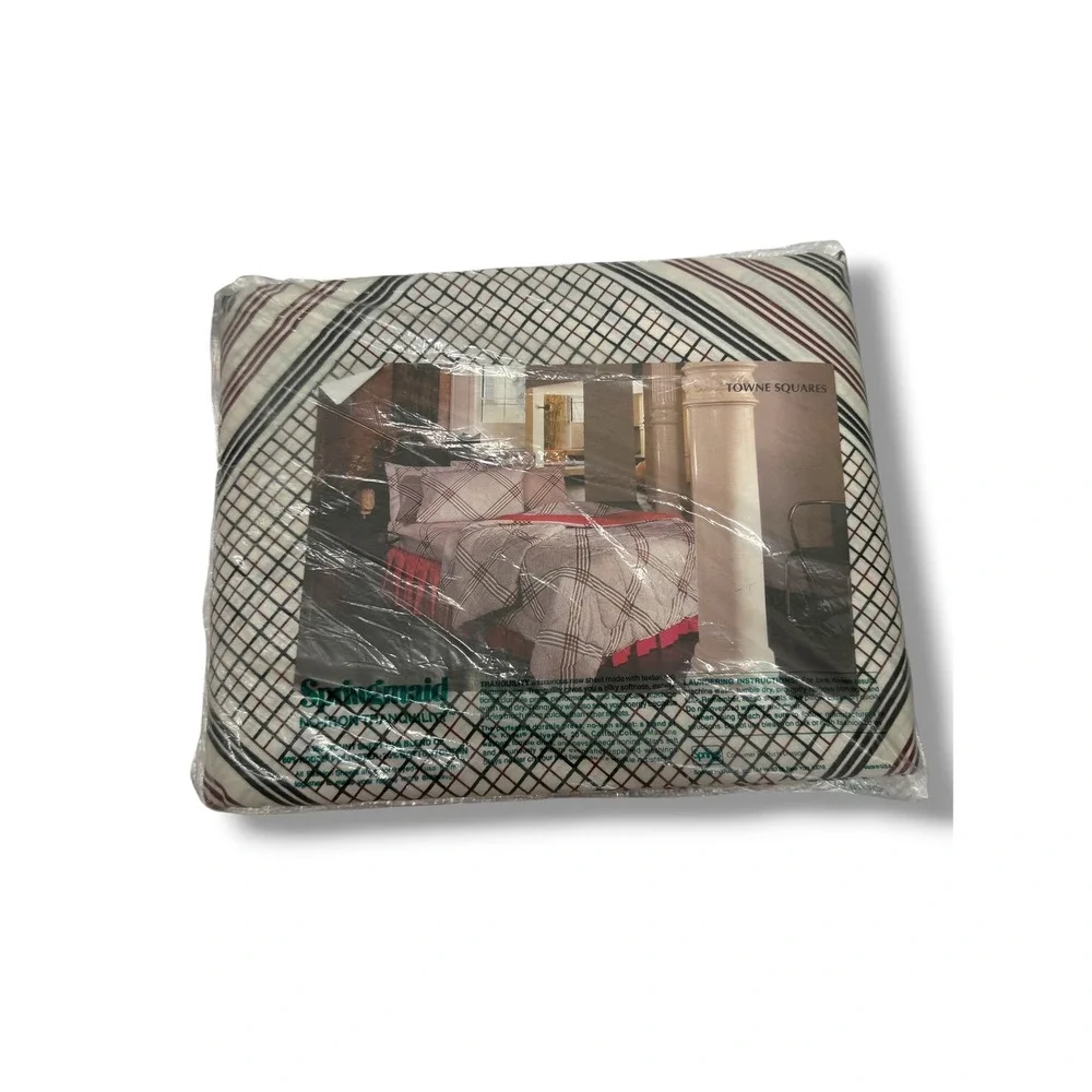 Springmaid Towne Squares Full Fitted Sheet Plaid USA Vintage NIP Deadstock NOS
